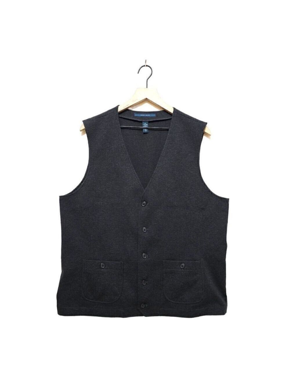Perry Ellis Gray Cotton Blend Knit Button Front Vest Sz XXL